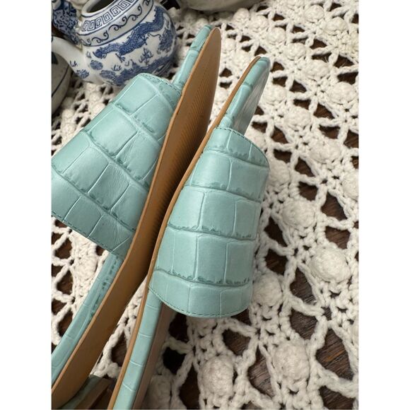 Stuart Weitzman Catherine croc effect leather slides size 9.5, green in color, n - Picture 9 of 11